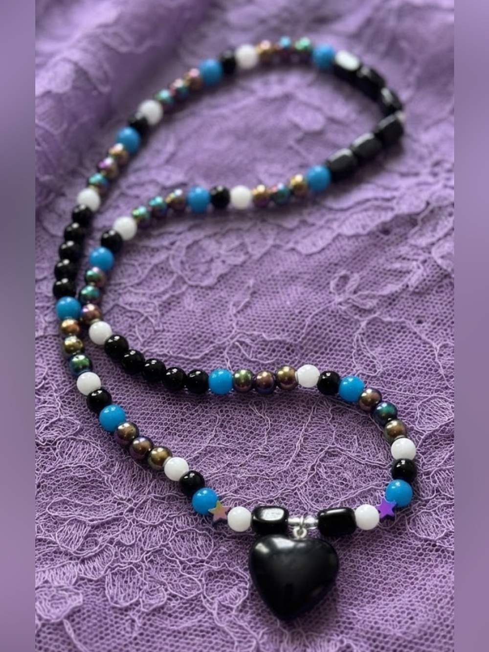 Rainbow Moon Chaos Necklace (Black Obsidian, Rainbow Hematite, Moonstone) - Picture 1 of 3